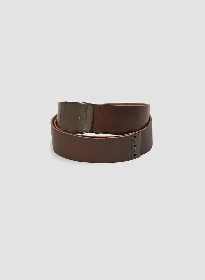 Off Leather Peat Label Belt in Dark Brown 1