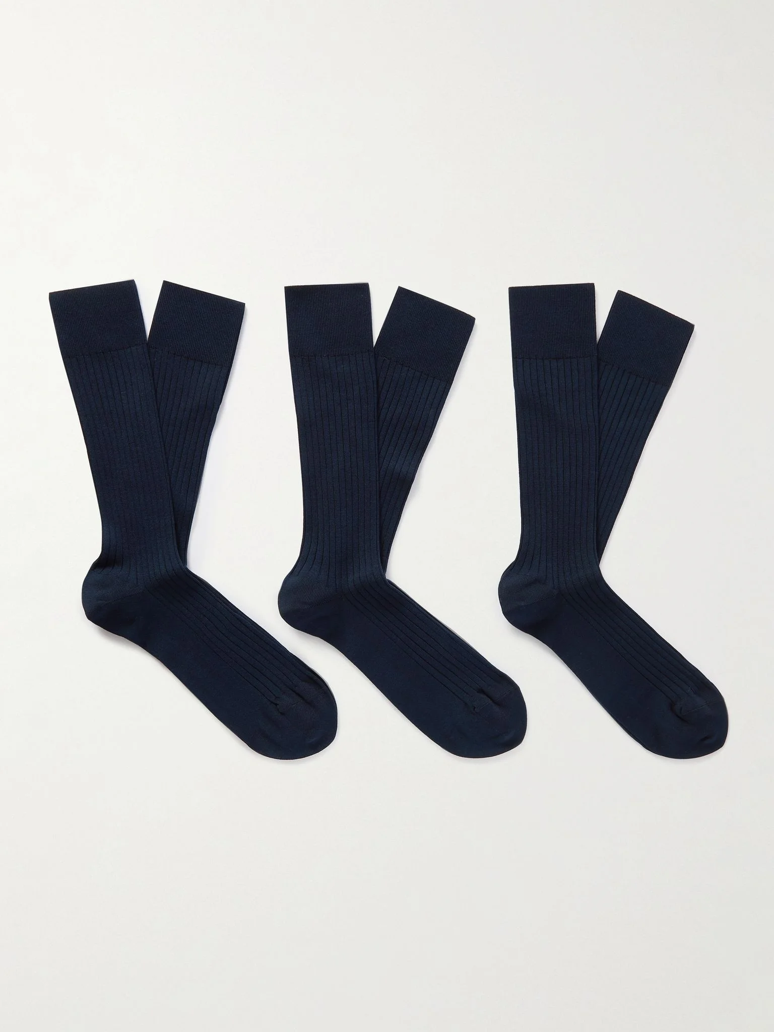 Three-Pack Ribbed Cotton-Blend Socks Navy - 1