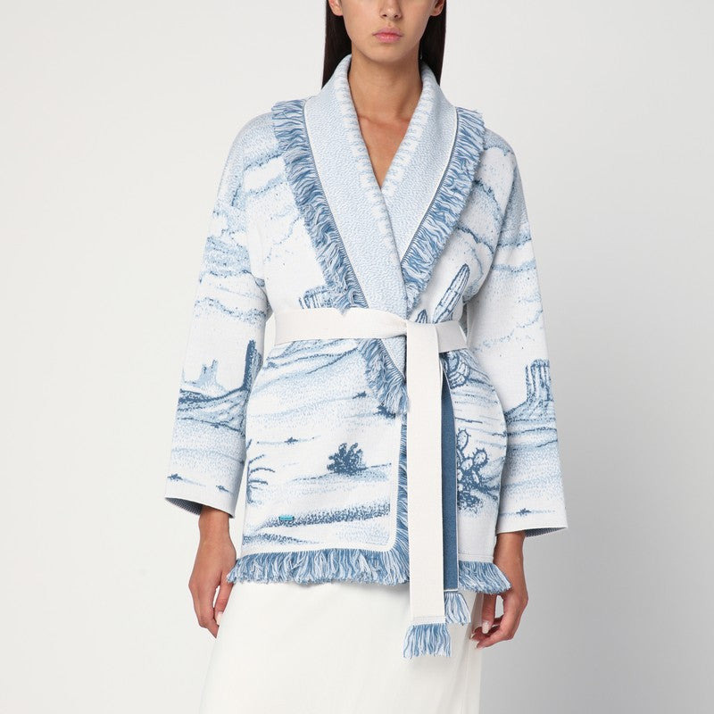 Alanui White/blue Silent Rider cardigan in wool - 1