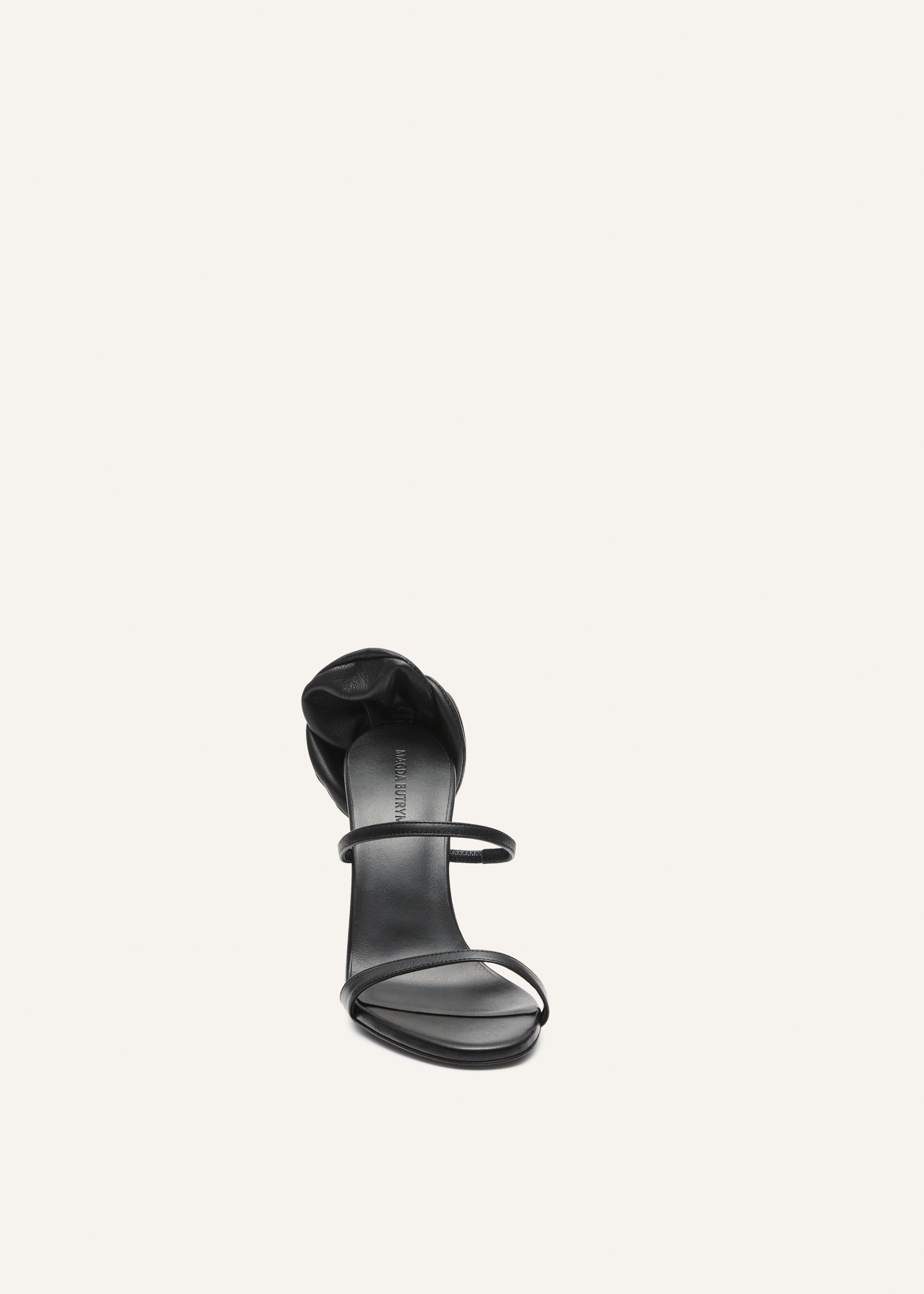 Flower heel leather sandals in black - 3
