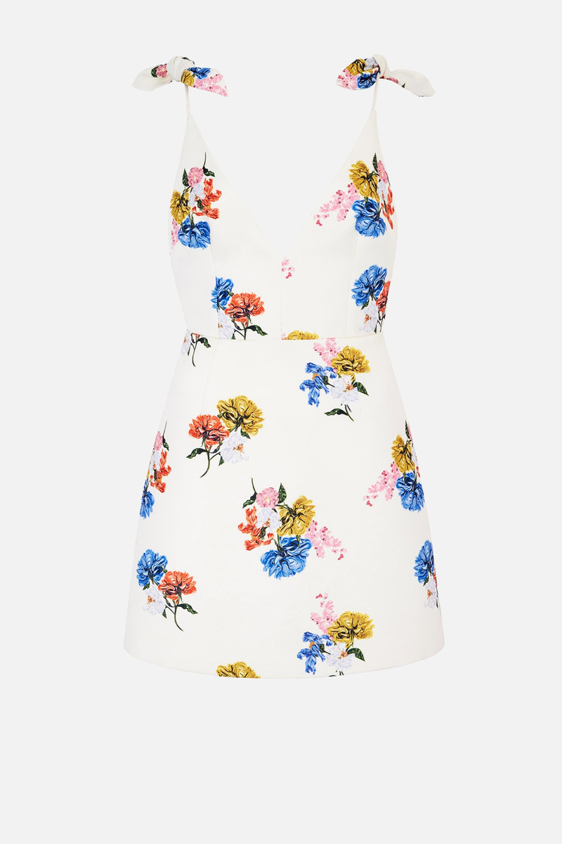 Vero Dress In Retro Bouquet On White Taffeta Faille 1