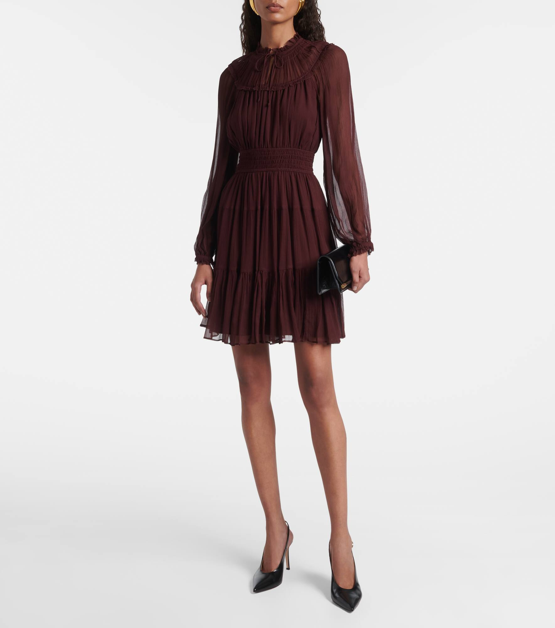 Ava tie-neck silk chiffon minidress - 2