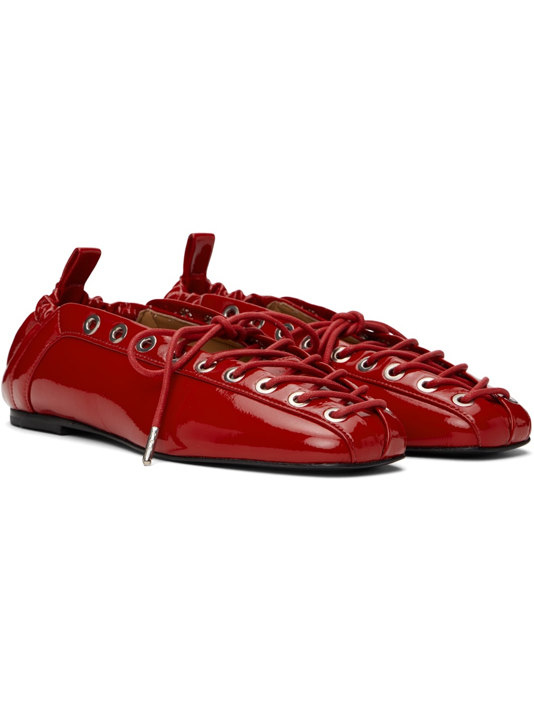 Red Lace-Up Ballerina Flats - 4