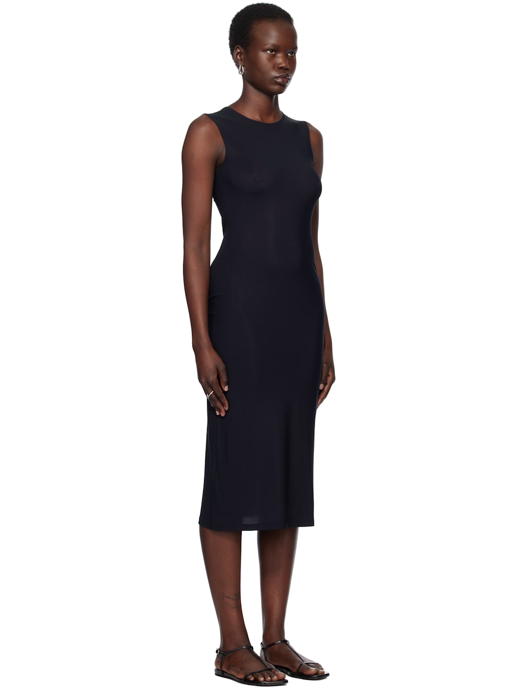 Black Crew Neck Slip Dress - 2
