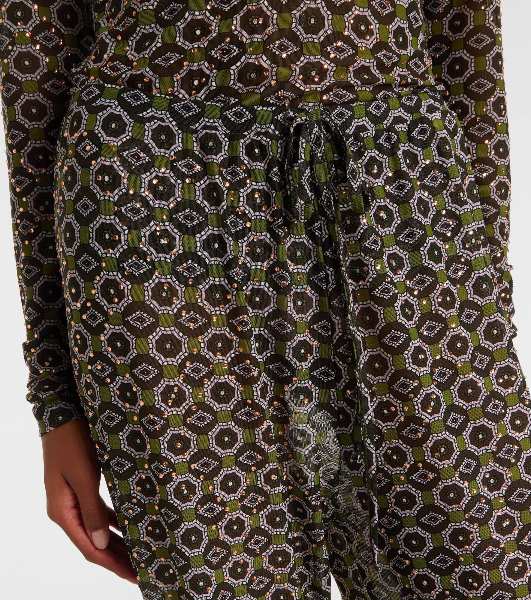 Embellished printed sheer jersey pants - 4
