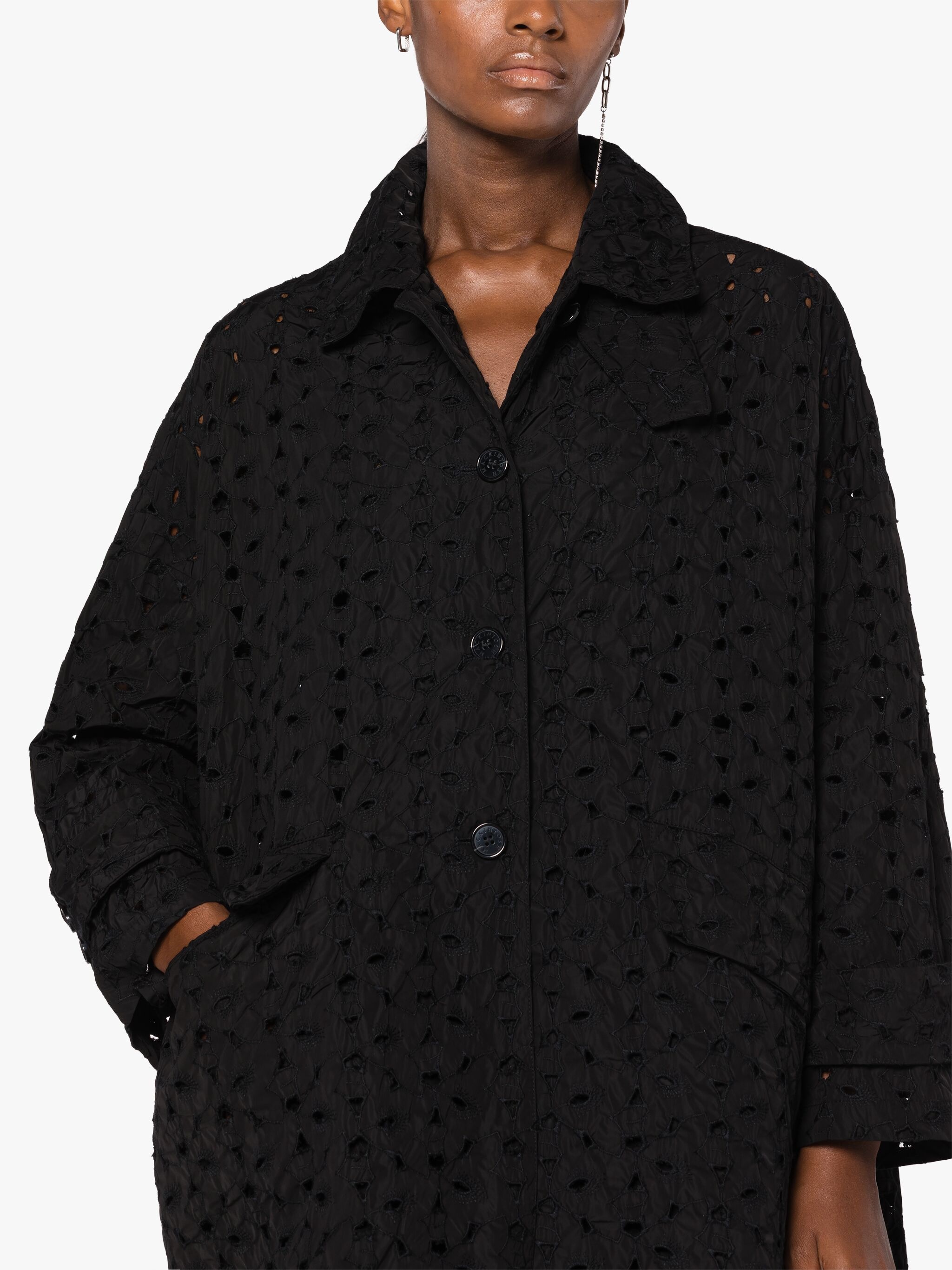 HUMBIE BLACK EMBROIDERED OVERCOAT - 5