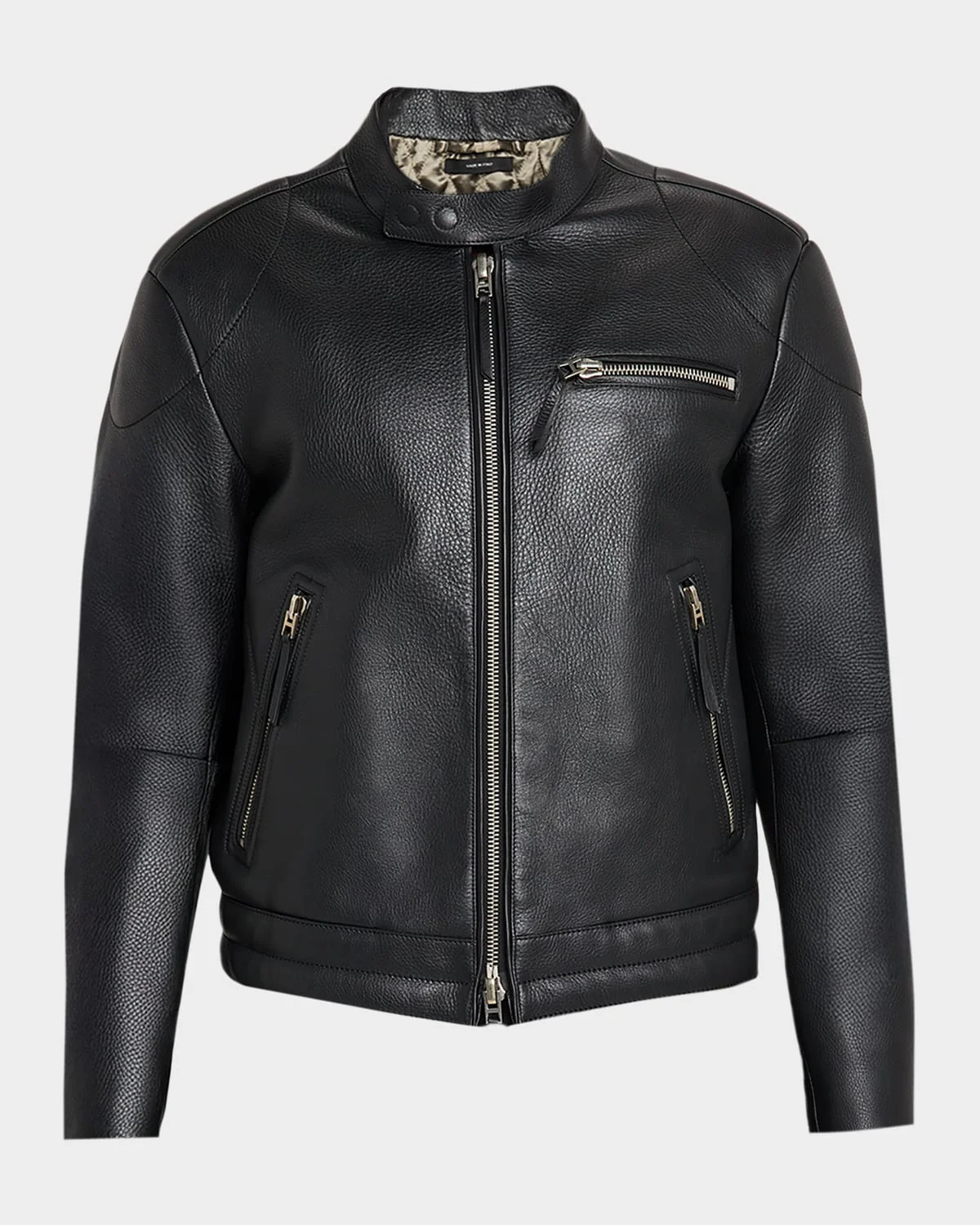 Men's Pebbled Leather Biker Jacket - 1