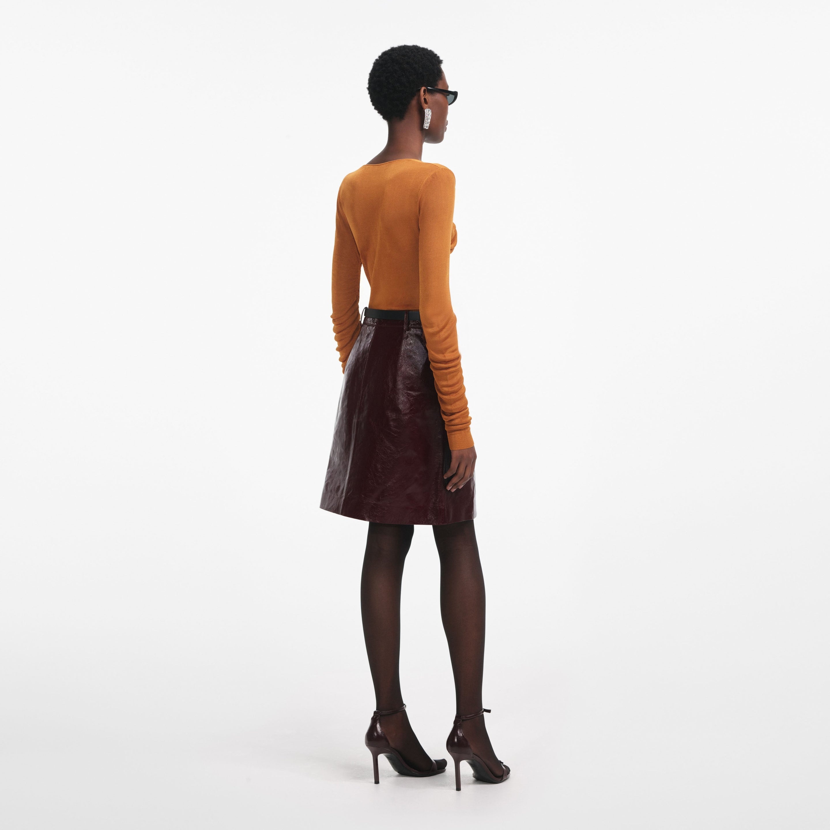 Burnt Orange V Neck Viscose Knit Top - 3