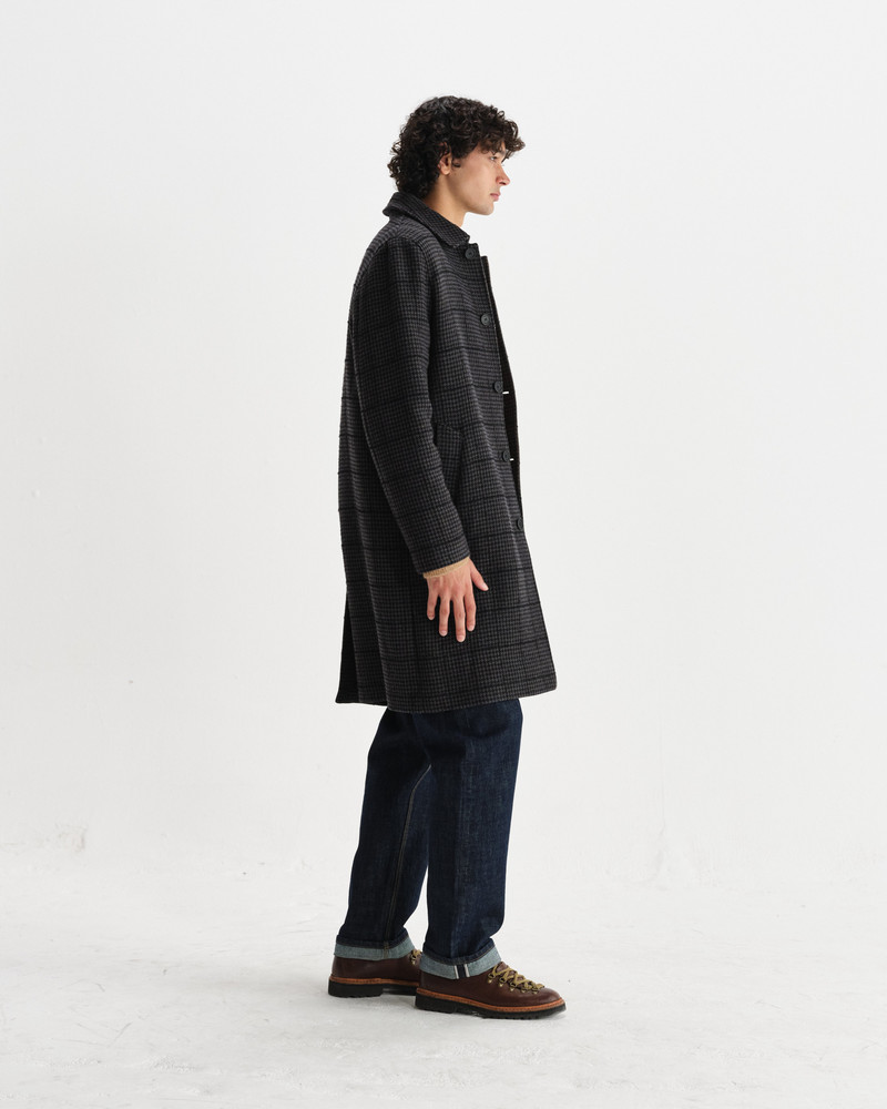 Stan - Navy And Grey Puppytooth Check Wool Car Coat 5