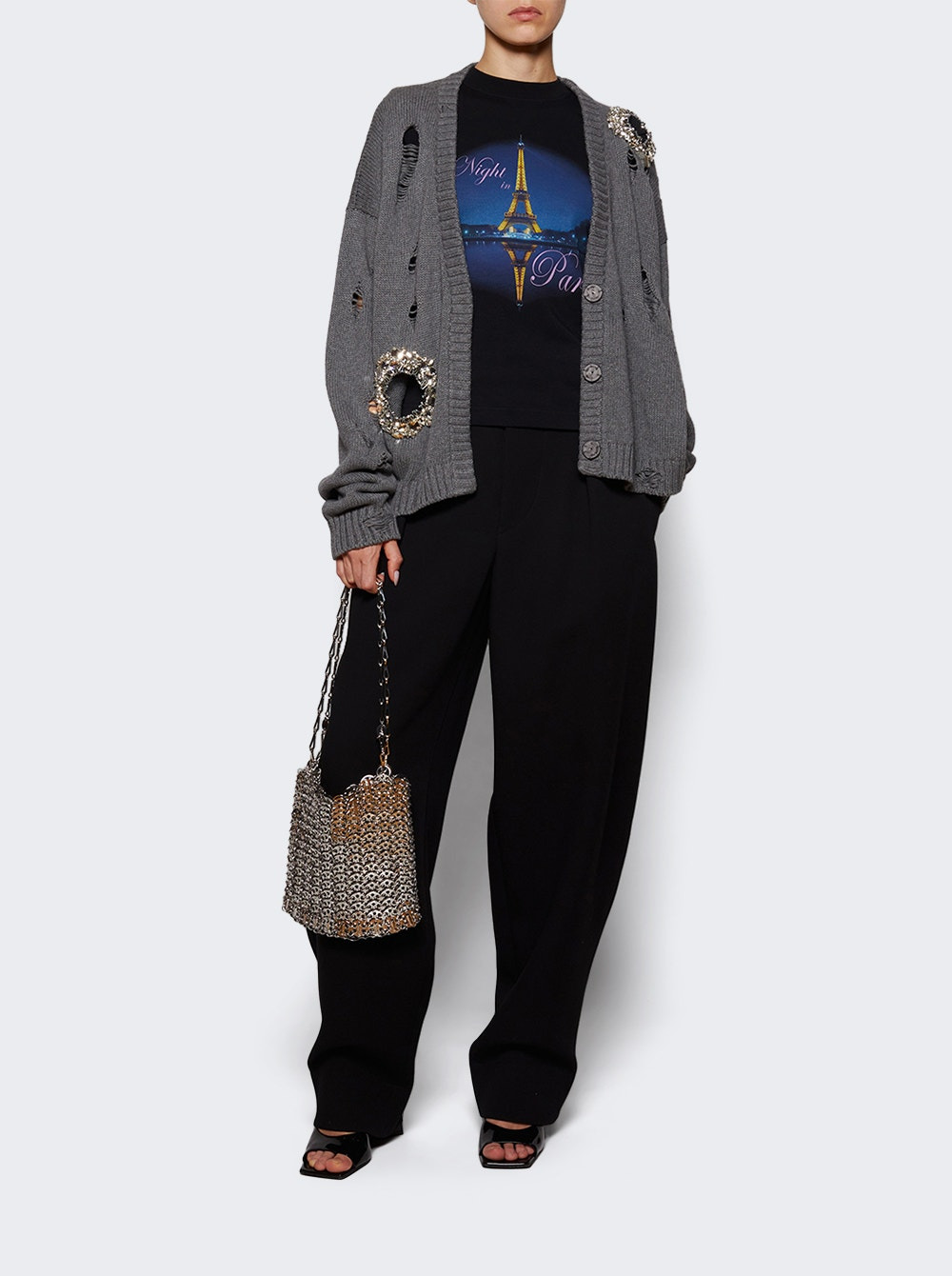 Distressed Crystal Cardigan Heathered Grey - 5