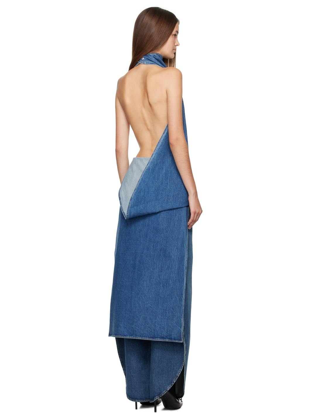 Blue Asymmetric Cape Denim Top - 3