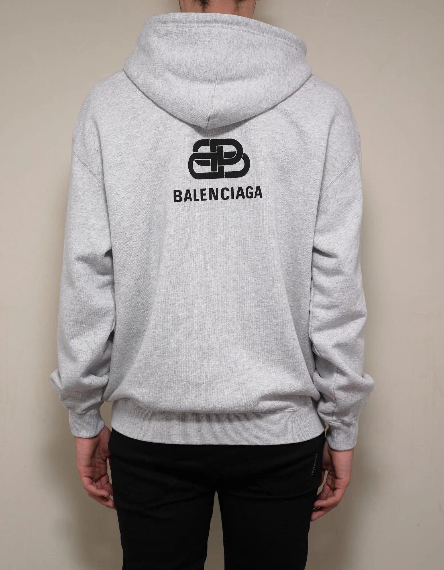 Balenciaga Light Grey Back BB Logo Print Hoodie - 4