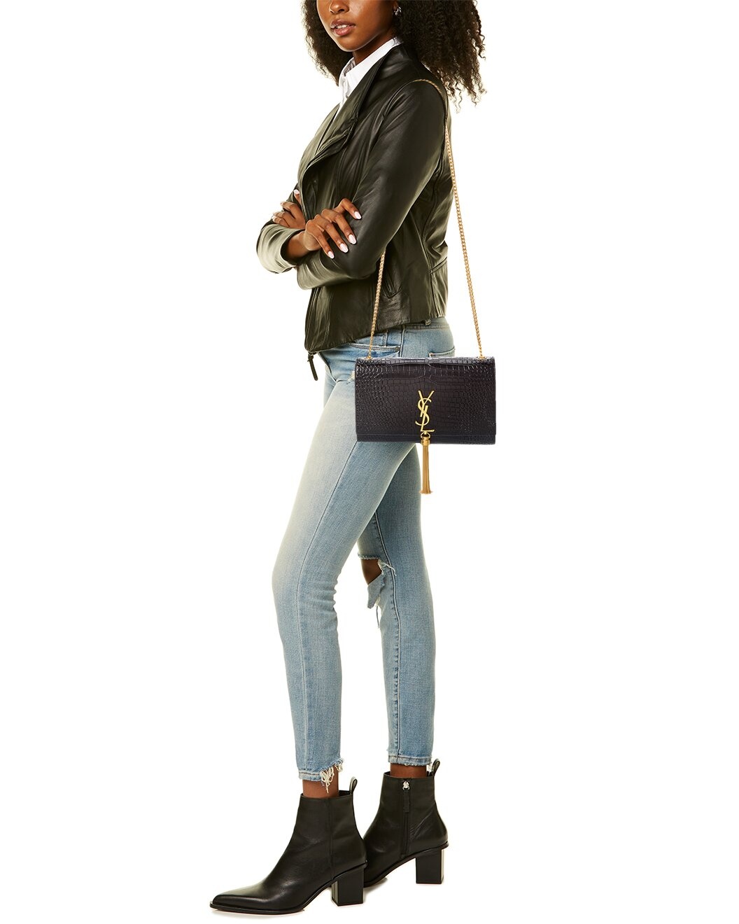 Saint Laurent Kate Tassel Medium Croc-Embossed Leather Shoulder Bag - 4