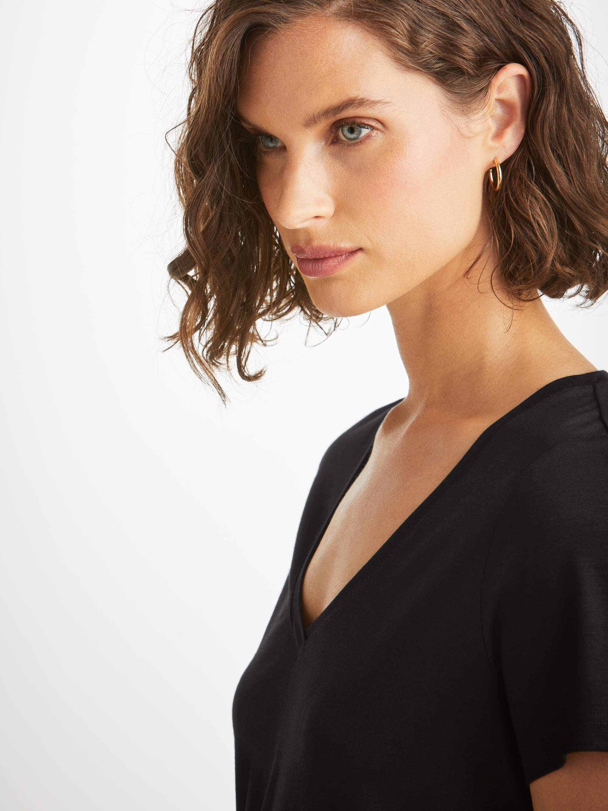 Women's V-Neck T-Shirt Lara Micro Modal Stretch Black - 2