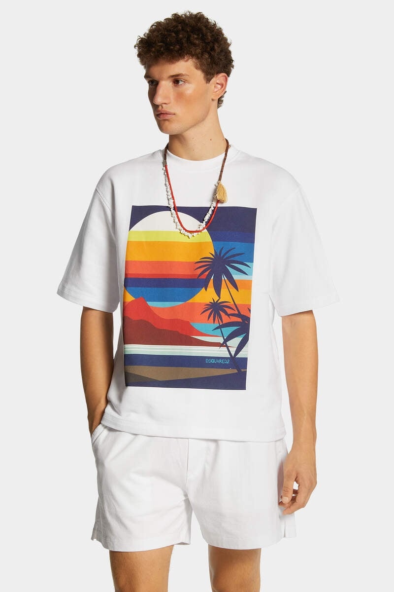 SUMMER LOVERS LOOSE FIT SHORT SLEEVE SUNSET CREWNECK - 3