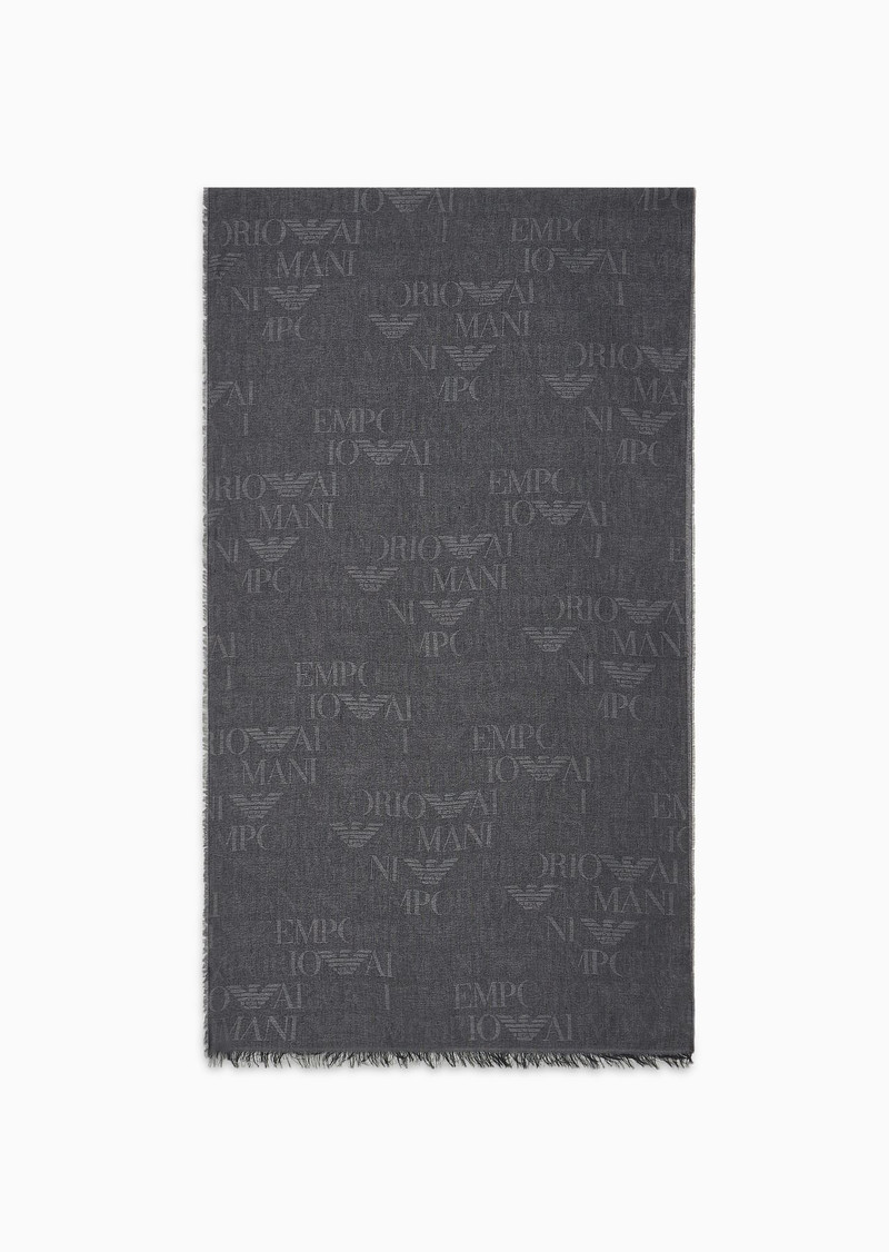 Brushed-fabric scarf with all-over lettering 1