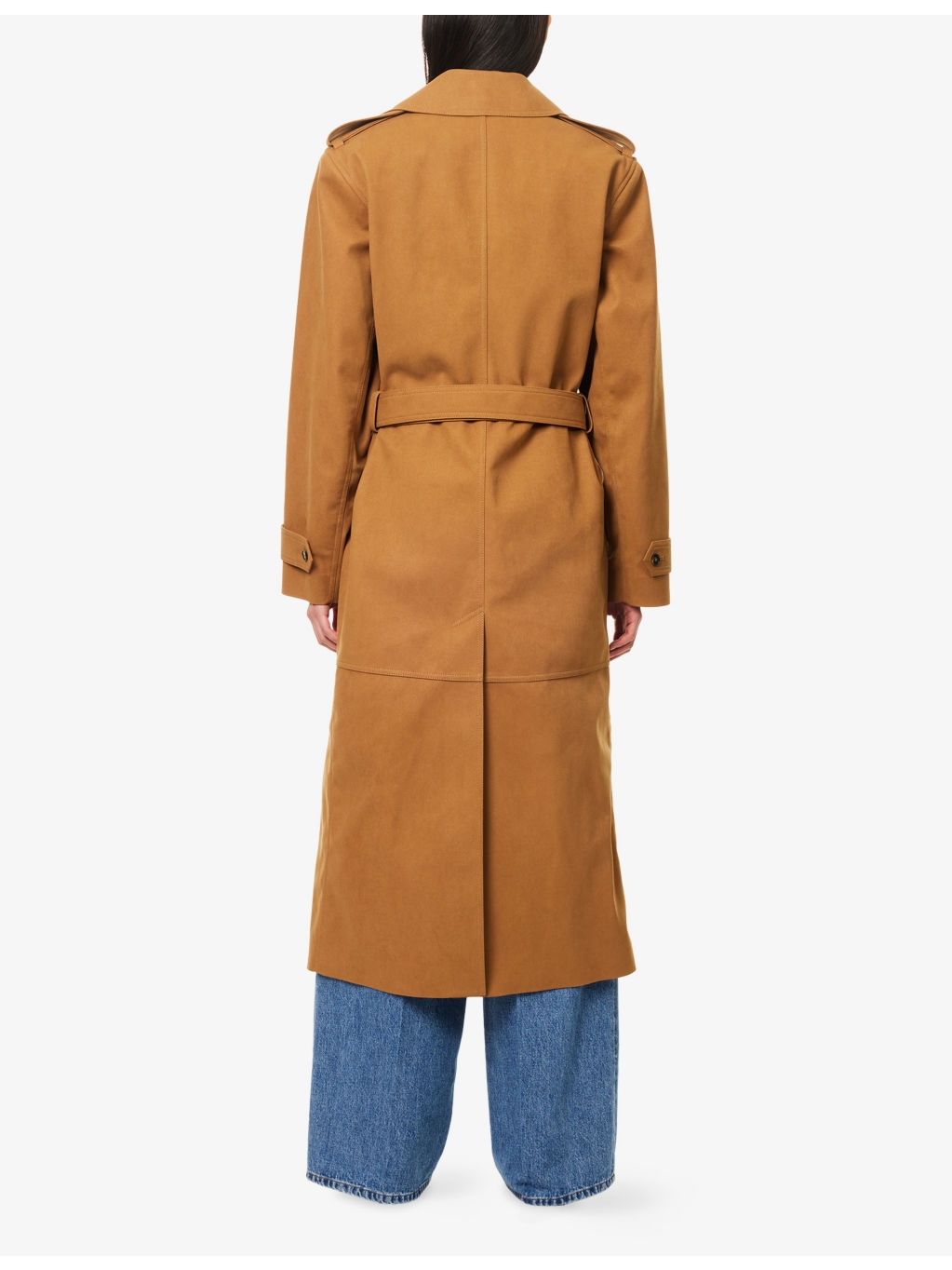 Double-Breasted Belted Suede Trench Coat - 4