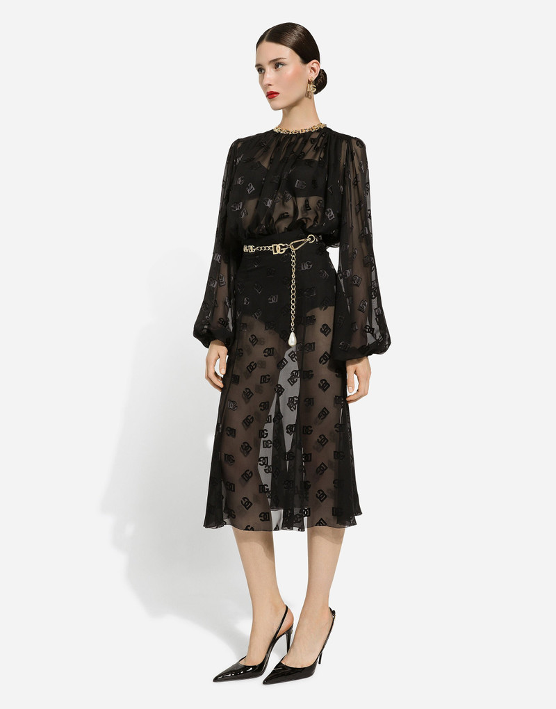 Dolce & Gabbana Dévoré satin godet skirt with DG logo outlook