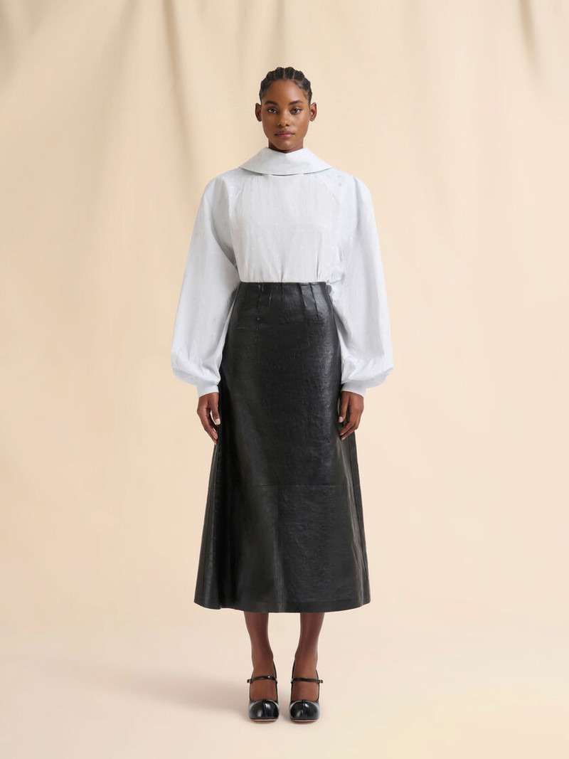 Marni BLACK LEATHER A-LINE SKIRT outlook