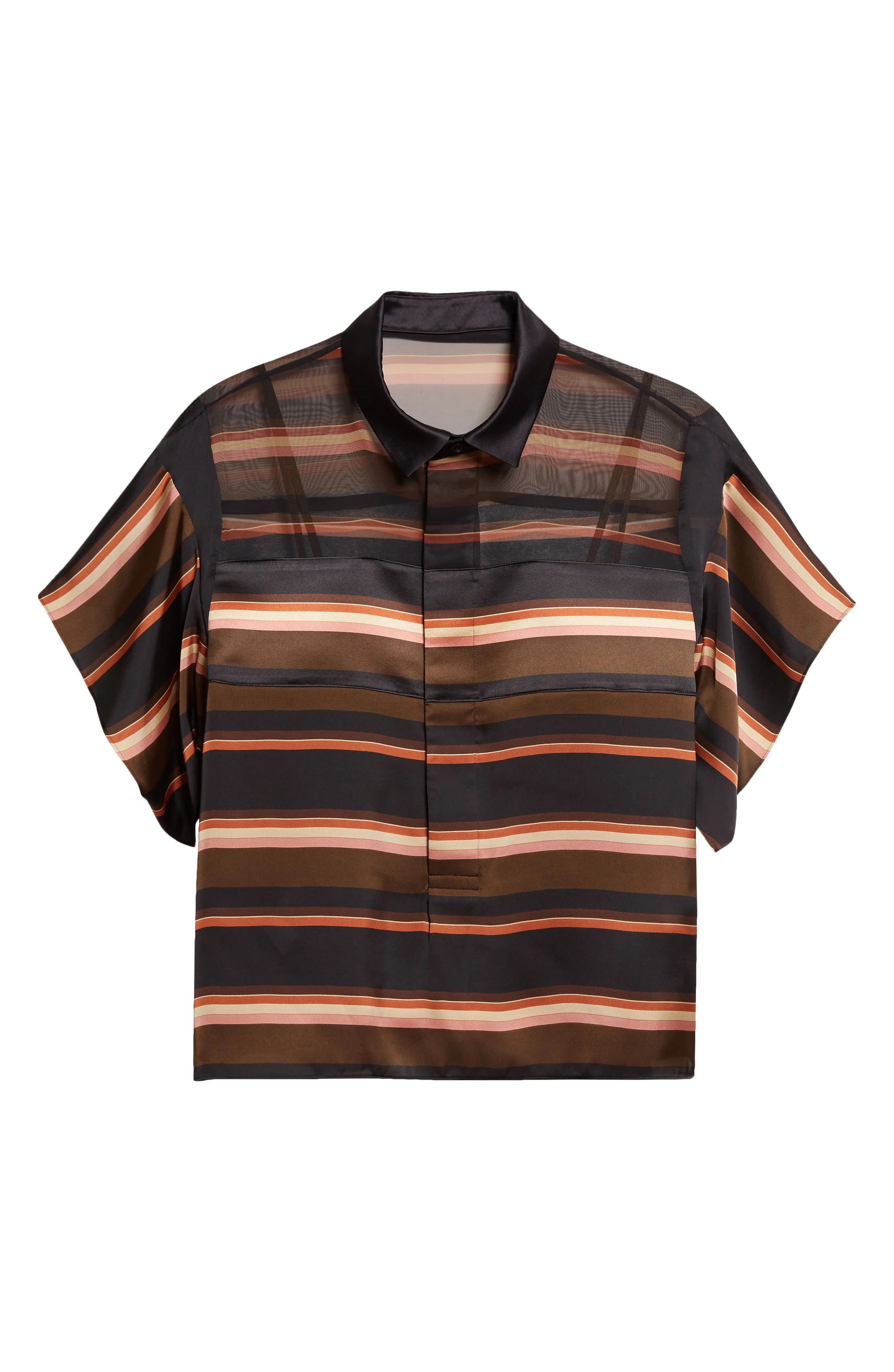 Sacai Short Sleeve Mixed Media Button-Up Shirt in Khaki/Pink at Nordstrom - 1