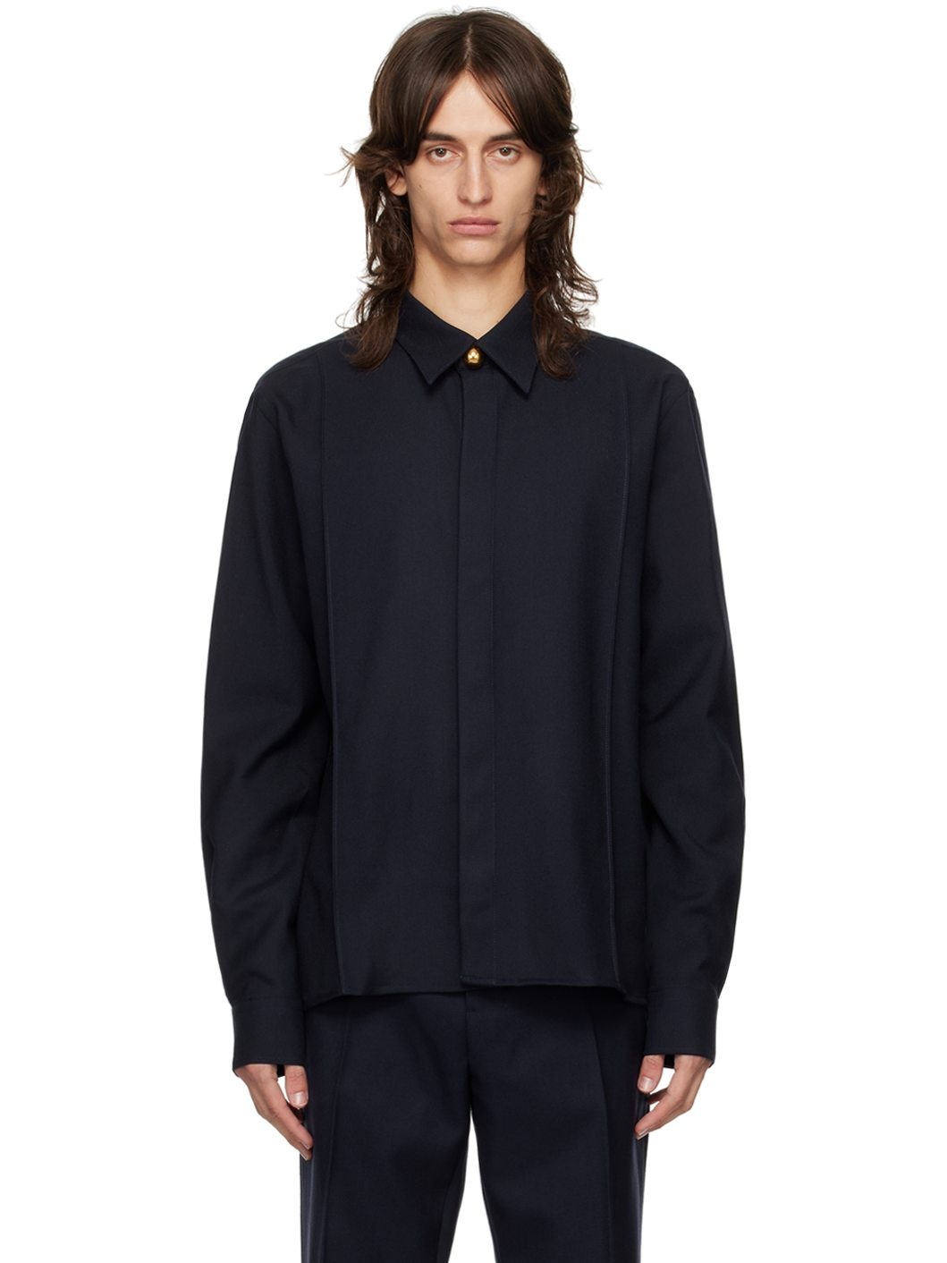 Navy Pintuck Shirt - 1