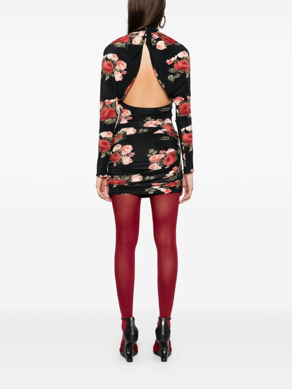 floral-print draped mini dress - 4
