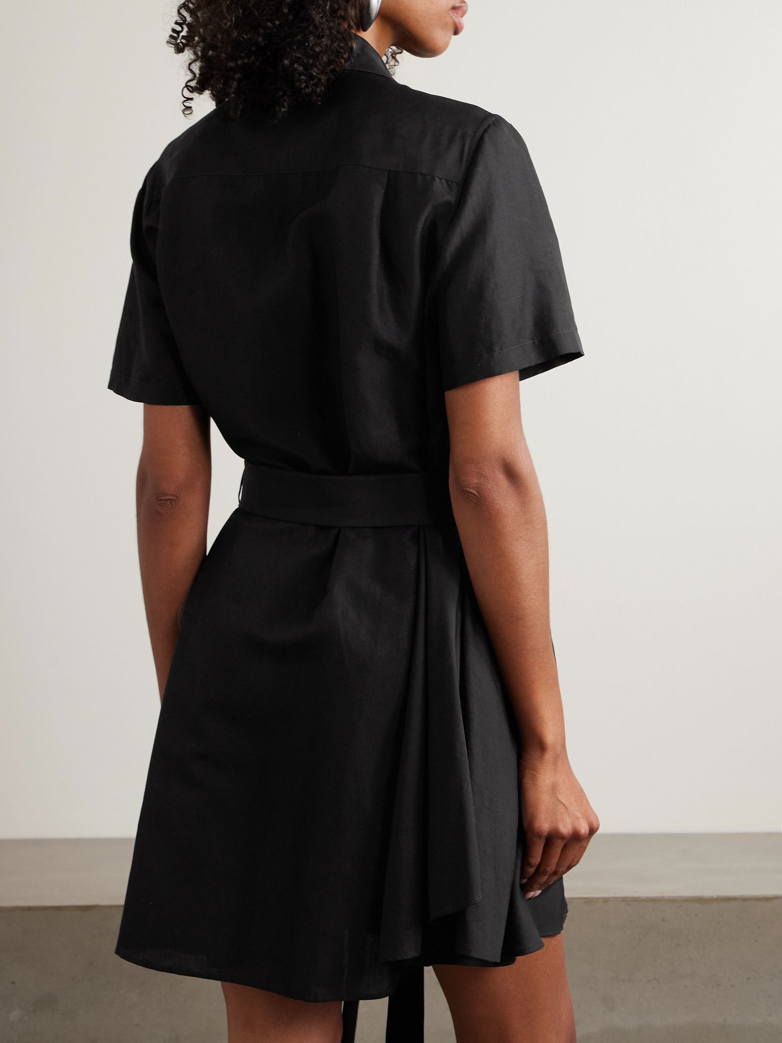 + Paula's Ibiza belted appliquéd voile mini shirt dress Black - 4