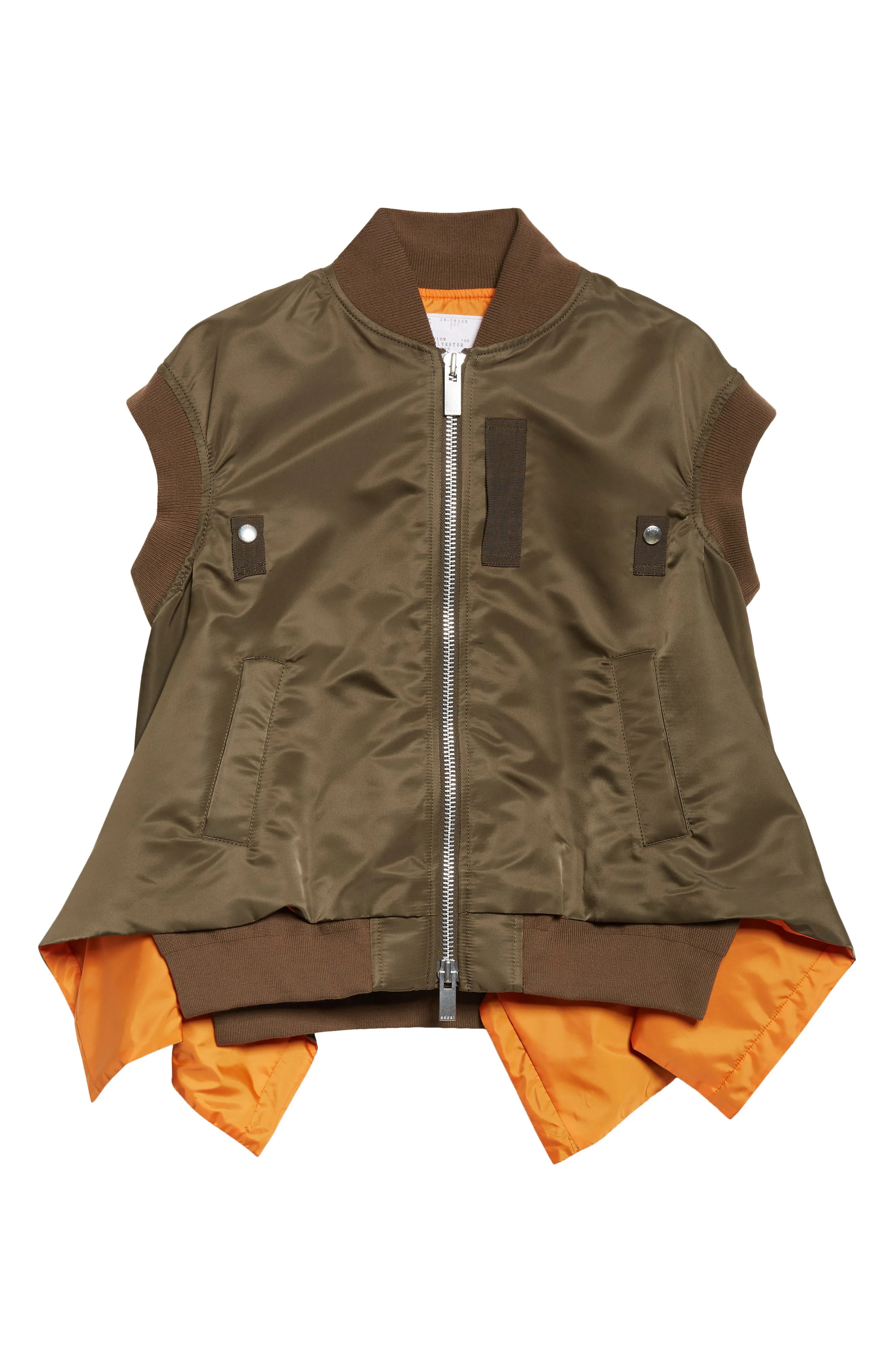 Sacai Nylon Twill Zip Vest in Dark Khaki at Nordstrom - 1