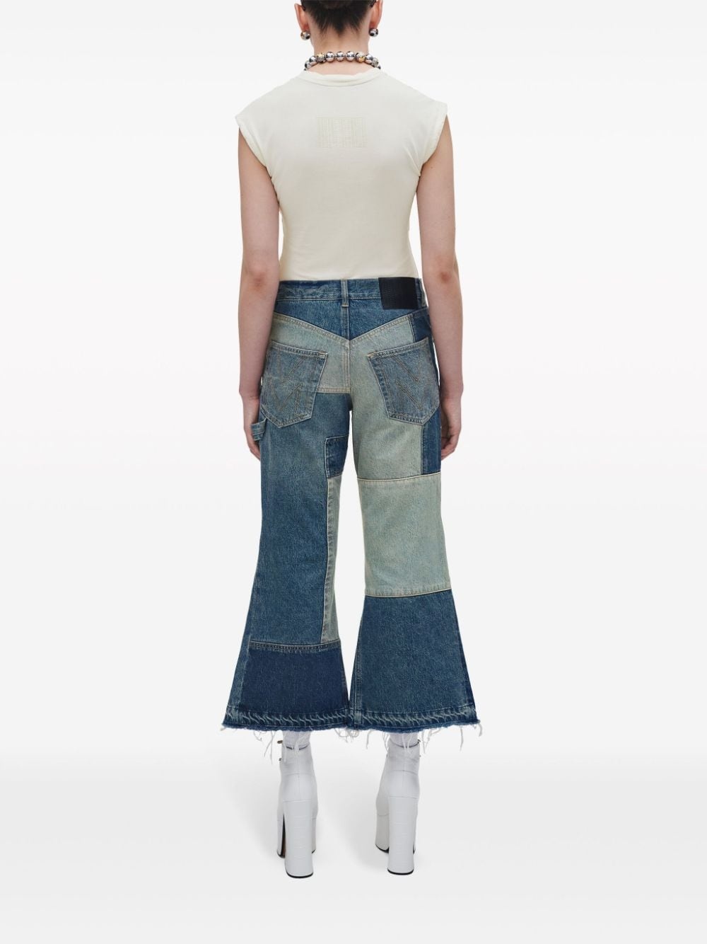 patchwork cropped flared jeans - 4