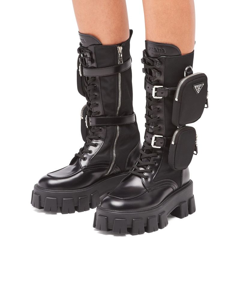 Prada Monolith leather and nylon boots outlook
