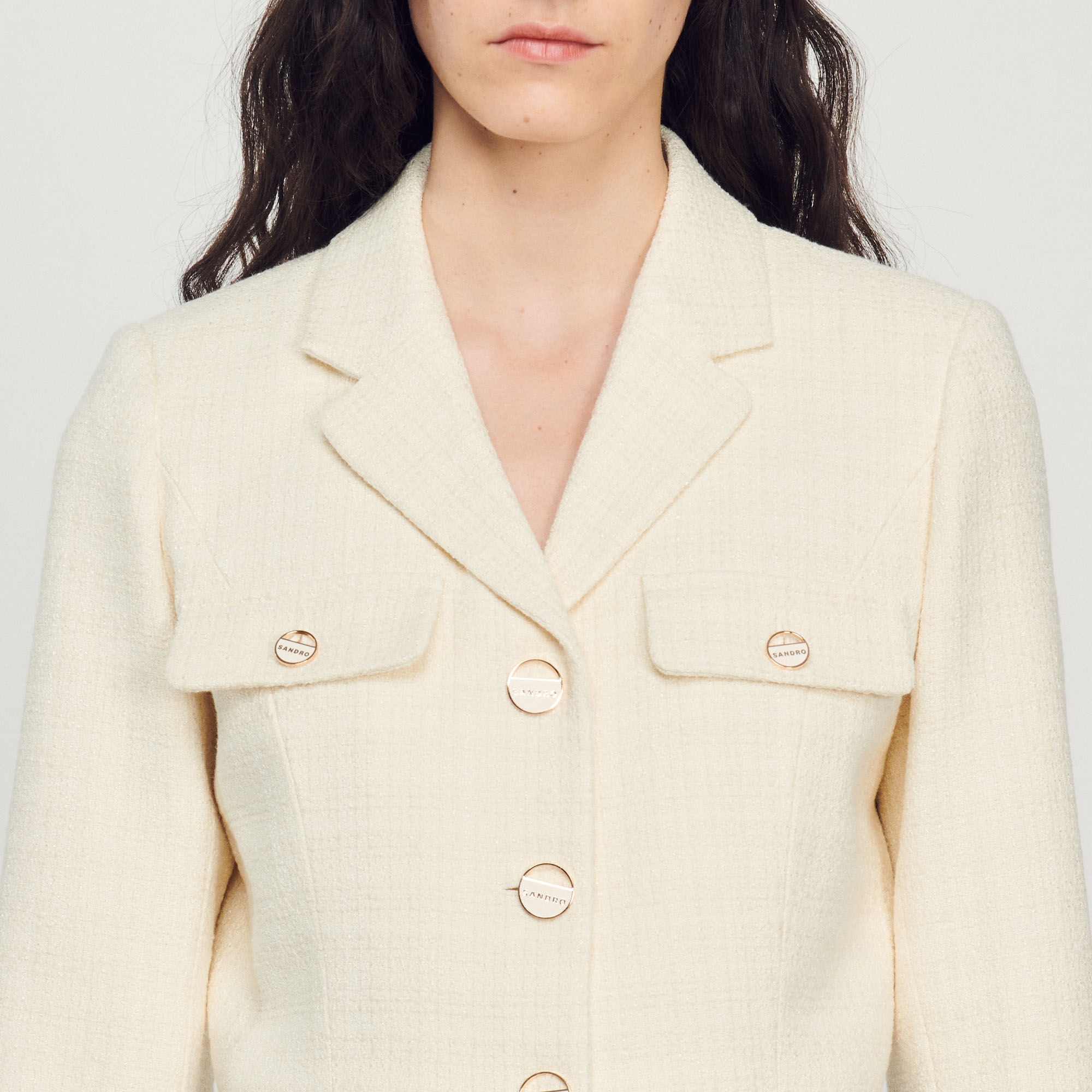 CROPPED TWEED BUTTON-UP JACKET - 4