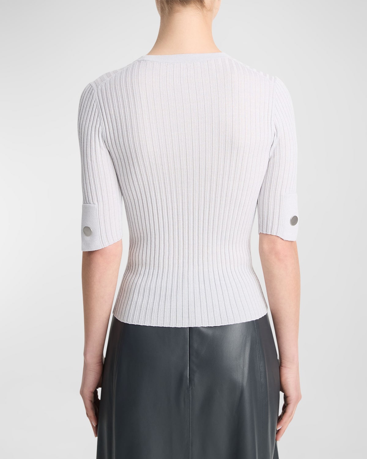 Wool and Silk Elbow-Sleeve Crewneck Top - 3