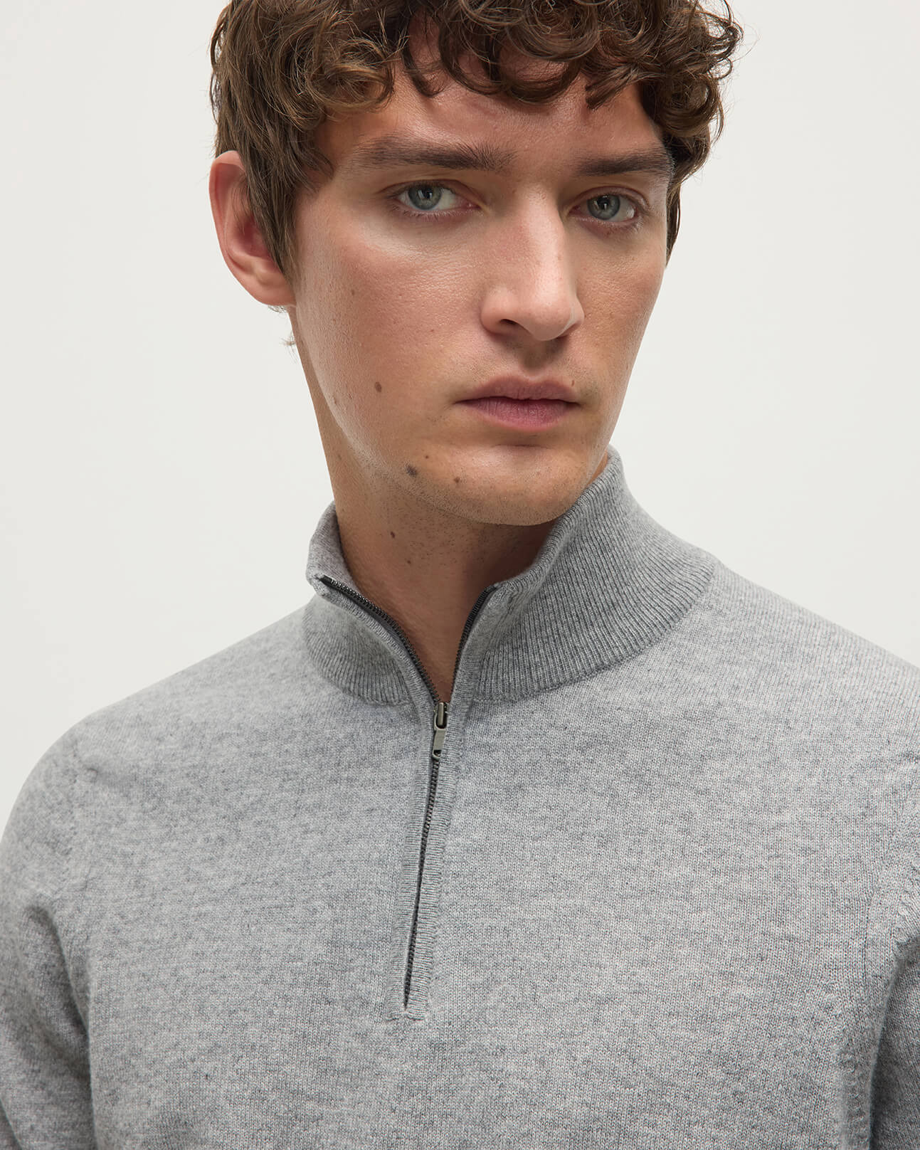 Classic Cashmere Grey Zip Neck Jumper - 5