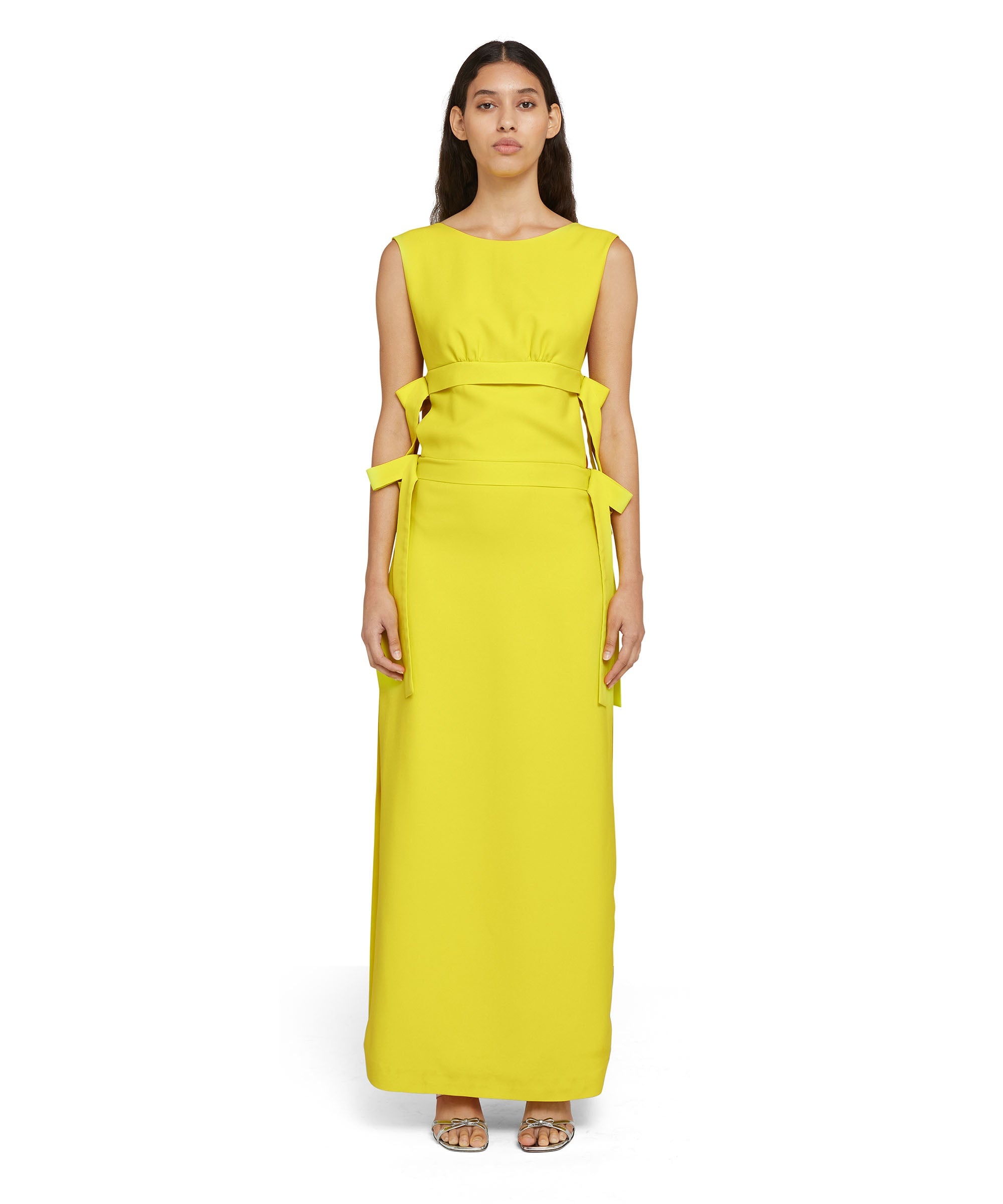 Viscose long dress with wide slit and bows - 1