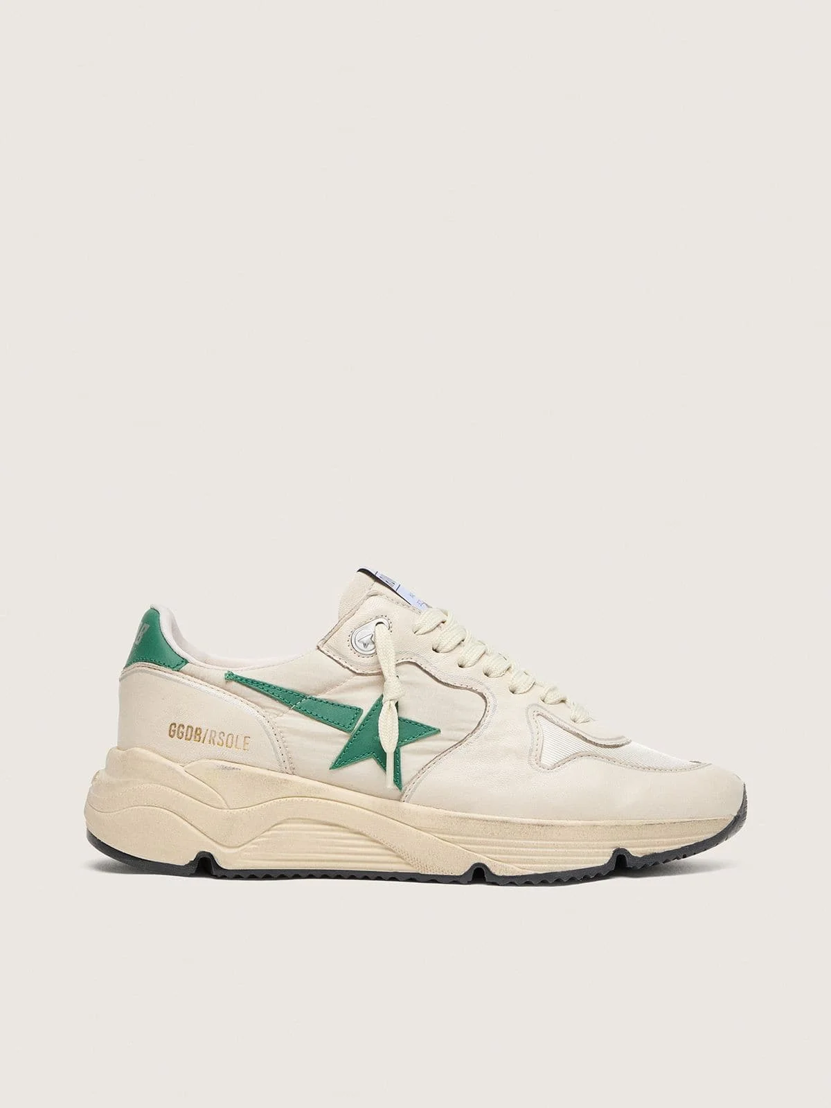 Women’s Running Sole in cream nylon and leather with green leather star - 1