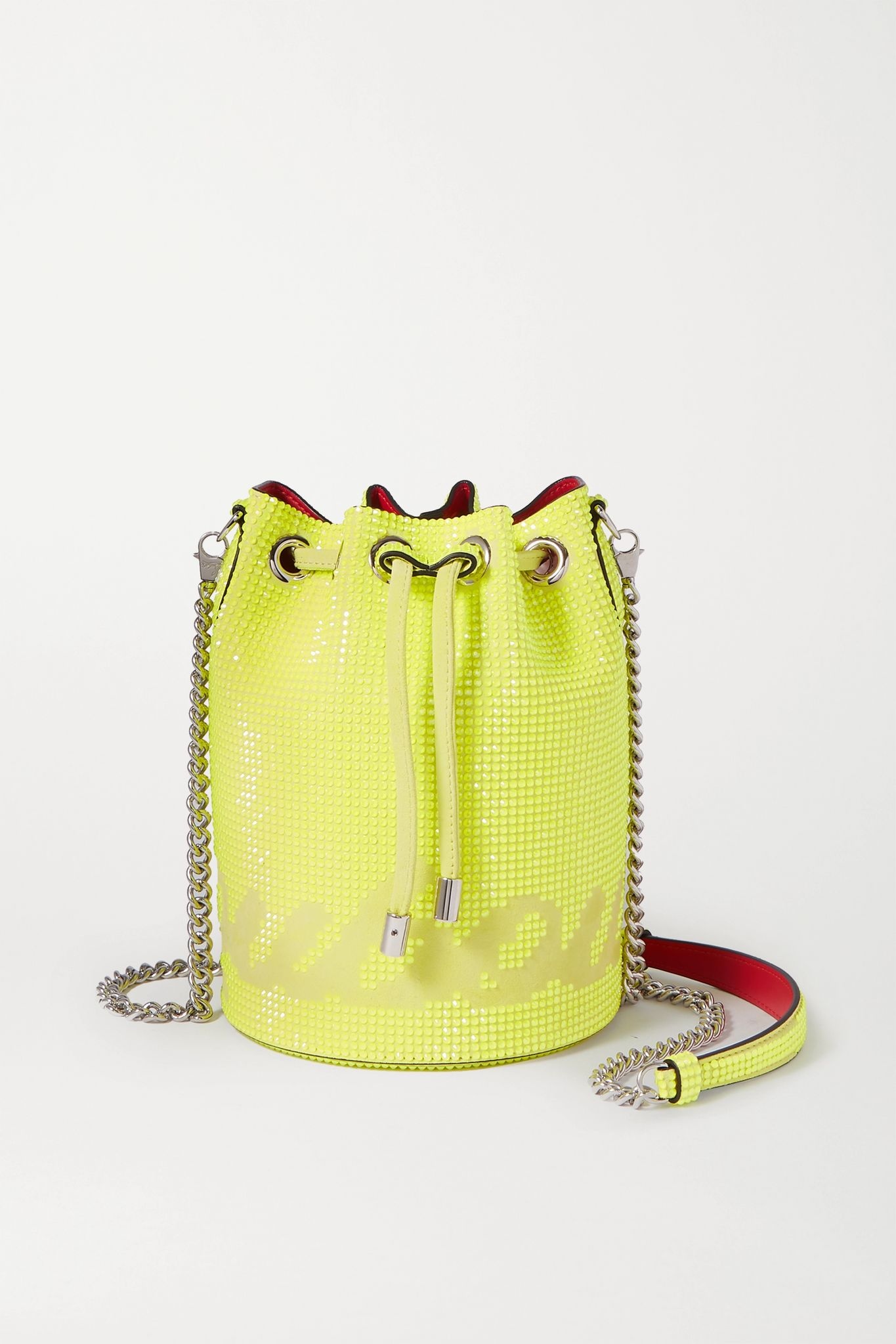 Marie Jane neon crystal-embellished suede bucket bag - 1