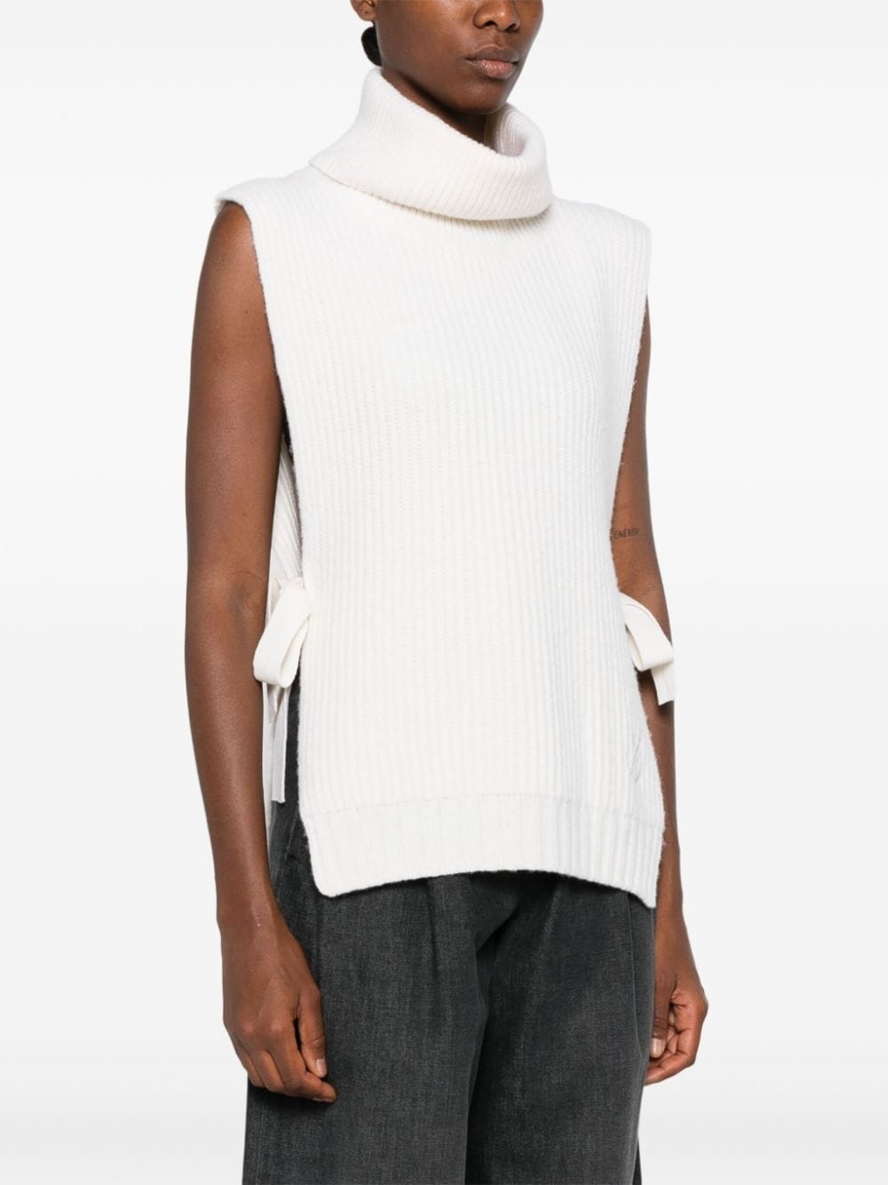logo-embroidered fisherman's-knit vest - 3