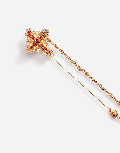 Dolce & Gabbana Metal brooch with cross and rhinestones outlook