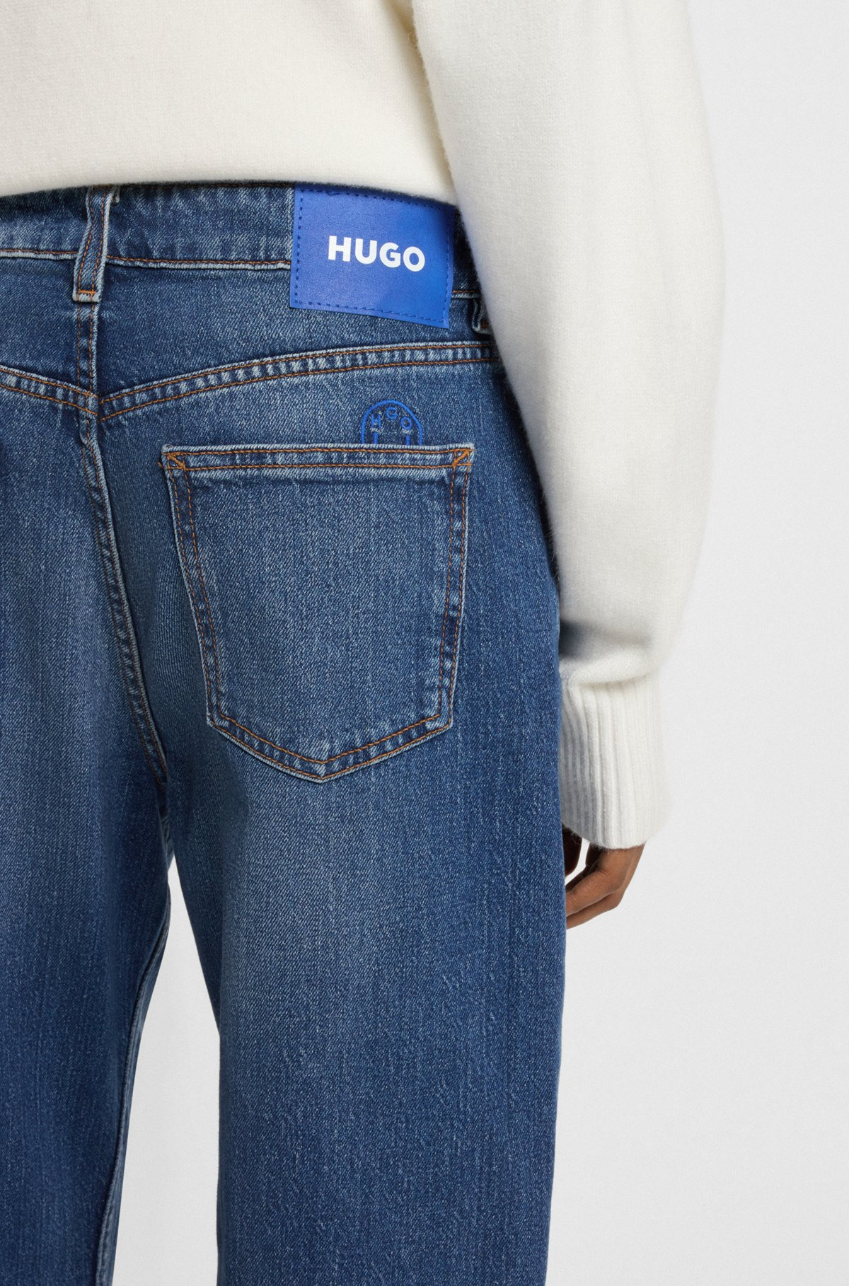 LONG-LENGTH STRAIGHT-FIT JEANS IN BLUE STRETCH DENIM - 5