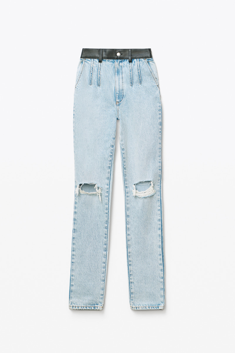 STACKED SLIM CONTRAST JEAN IN LEATHER - 1