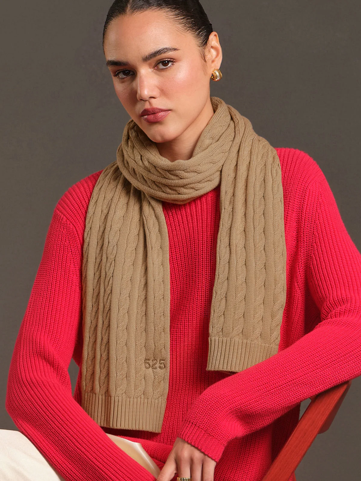 Porter: Embroidered Cable Knit Cotton Scarf - 1