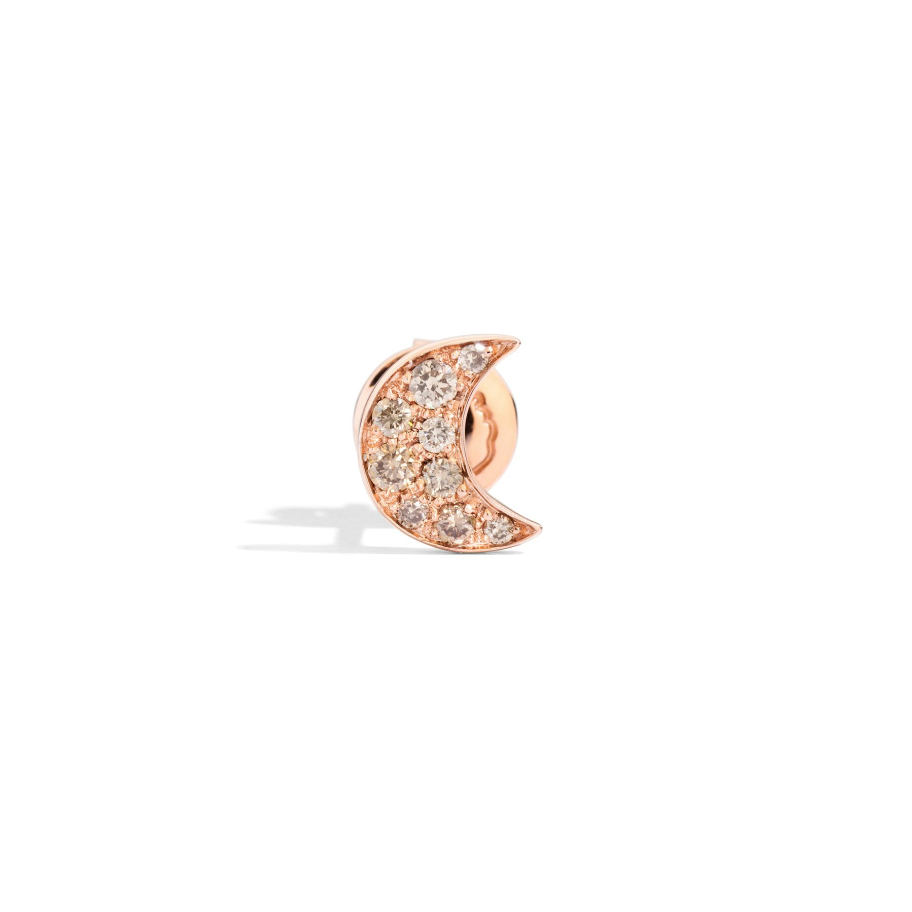 ROSE GOLD & BROWN DIAMOND MOON STUD EARRING - 2