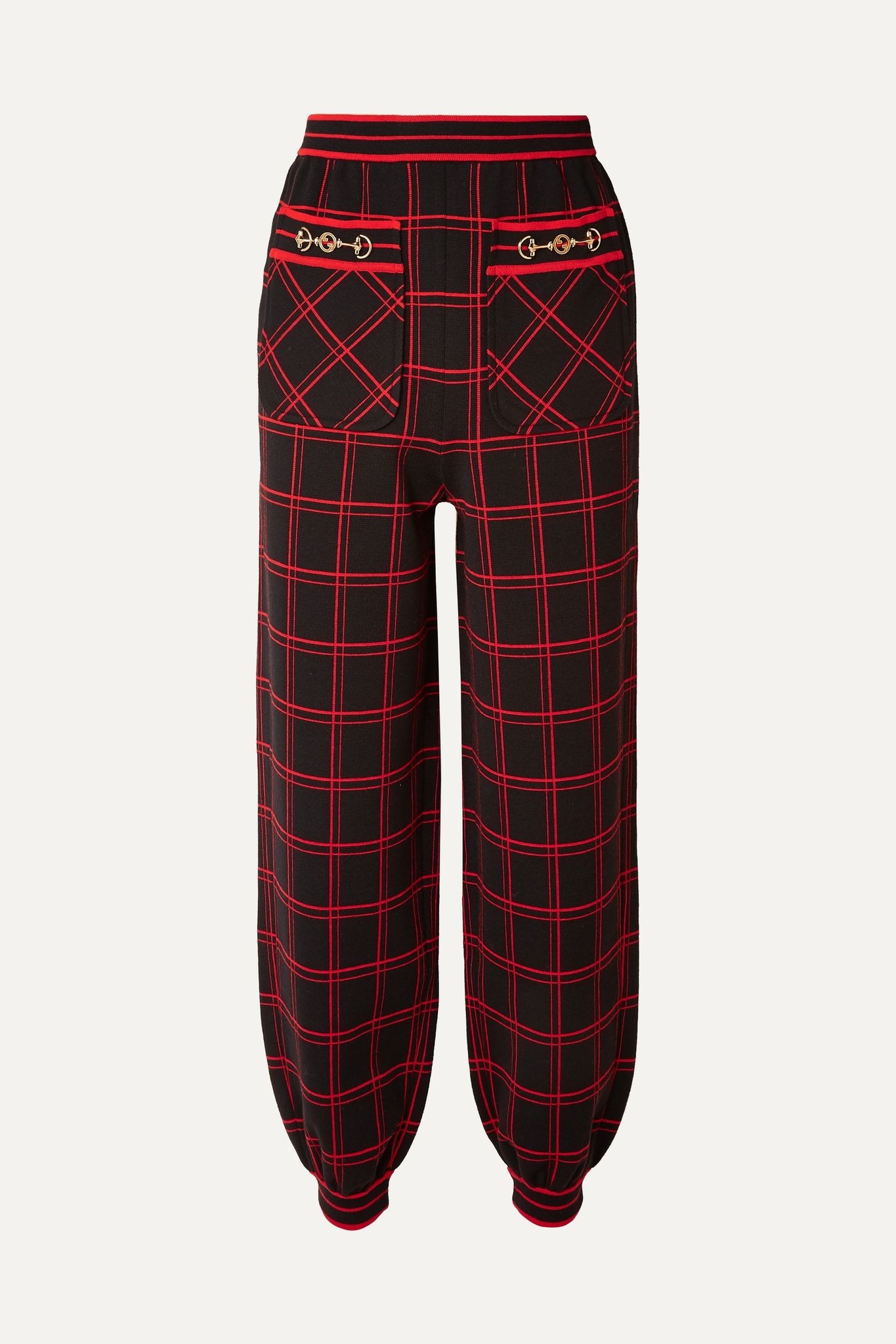 Embellished checked wool track pants - 1