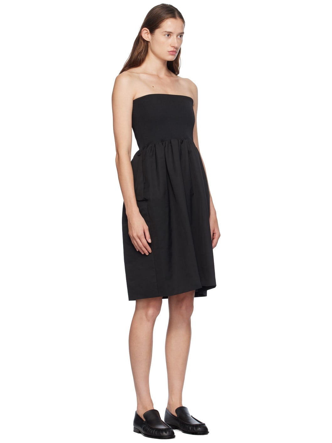 Black Shirring Flare Midi Skirt - 2
