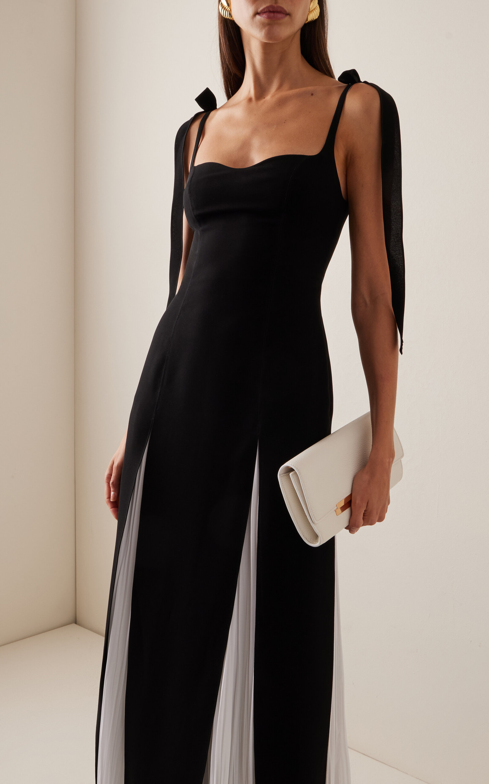 Slit-Detailed Silk Crepe-Chiffon Gown black - 3