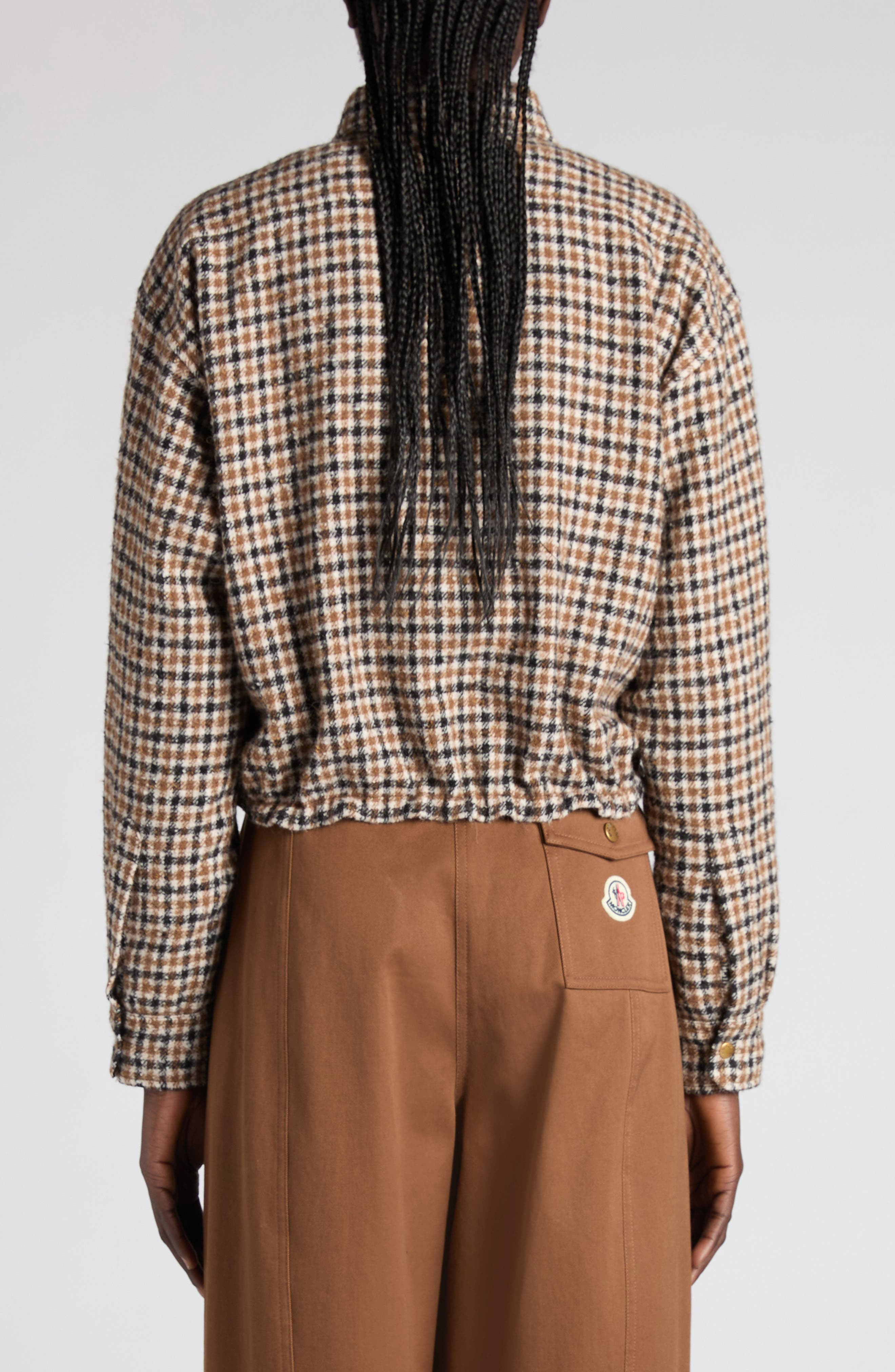 Moncler Houndstooth Wool Blend Blouson Jacket in Brown/Beige Check at Nordstrom - 3