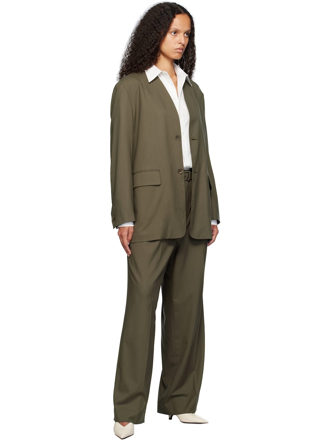 Khaki Super Fine Tropical Wool No Collar Blazer - 4