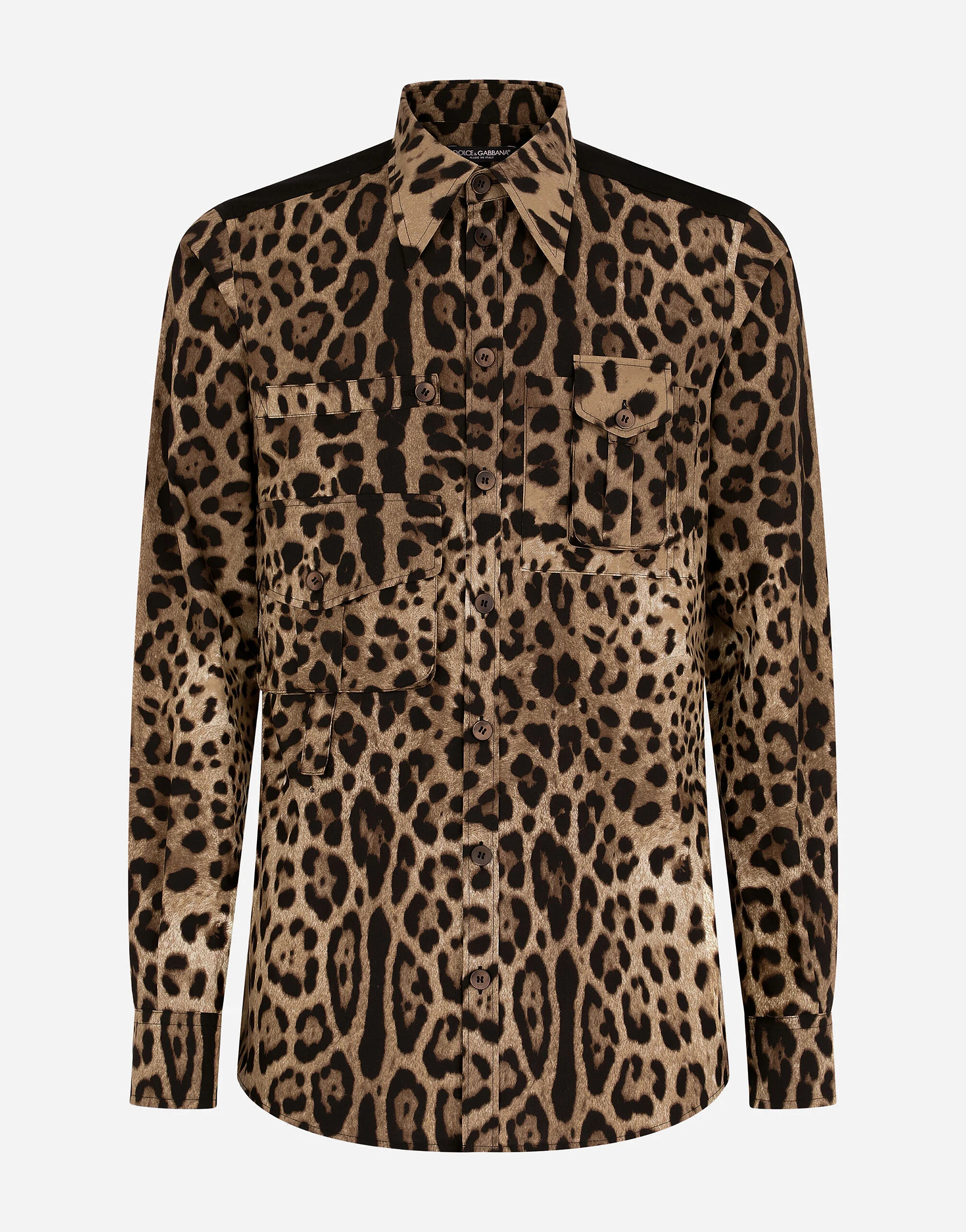 다수 주머니를 가진 Leopard 인쇄 면 셔츠 - 1