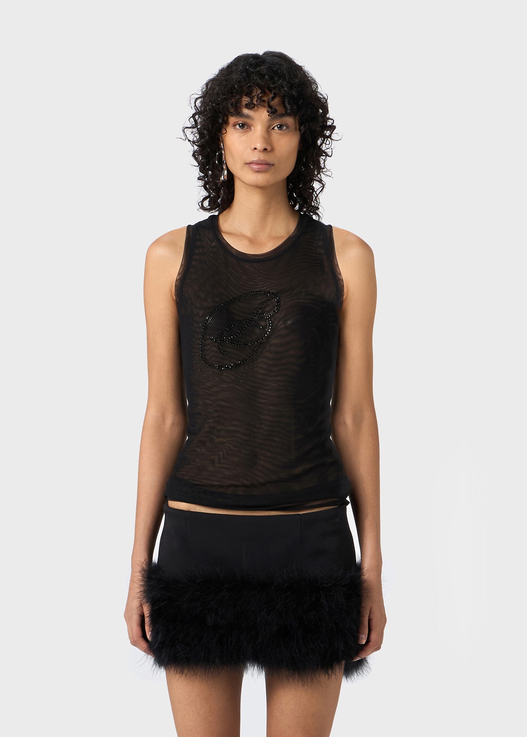 TULLE TOP WITH EMBROIDERY RHINESTONE B MONOGRAM - 3