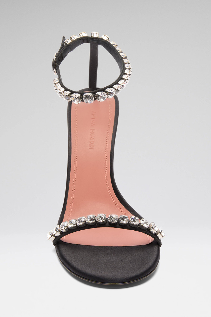 Amina Muaddi GIGI SANDAL 95 BLACK SATIN AND WHITE CRYSTALS outlook